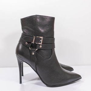 Aqua Jolt Pointed Toe Leather High-Heel Booties